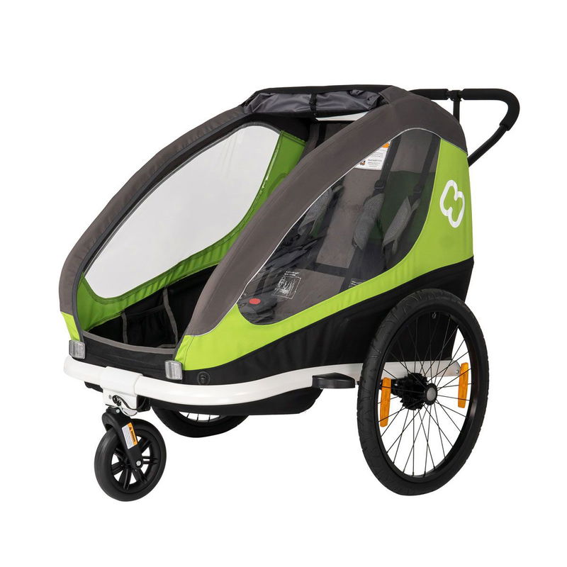 babyonlineshop Hamax Traveller Fahrradanhänger Grün/Grau inkl. Deichsel & Buggyrad Valentinstagsangebot