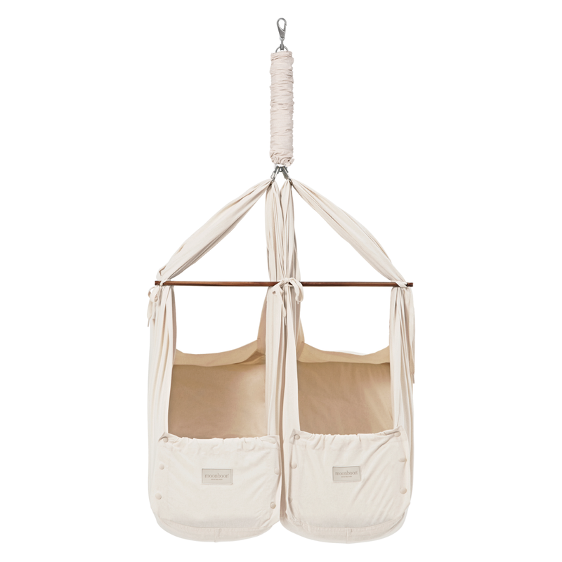 babyonlineshop Moonboon Ökologische Zwillings-Federwiegen-Bundle Nature mit Motor Conect Gestell weiß Zeitlich begrenztes Angebot