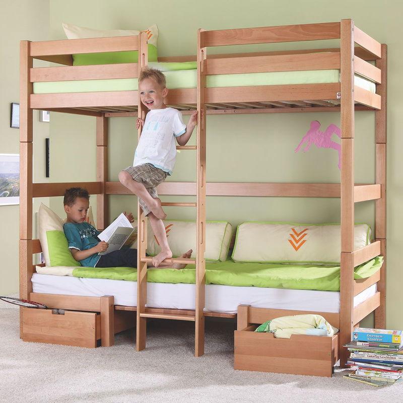 babyonlineshop Relita FINLEY Etagenbett Buche massiv Natur inkl. Sitzkissen & Bettschubkästen - frachtfrei Super Sparpreis