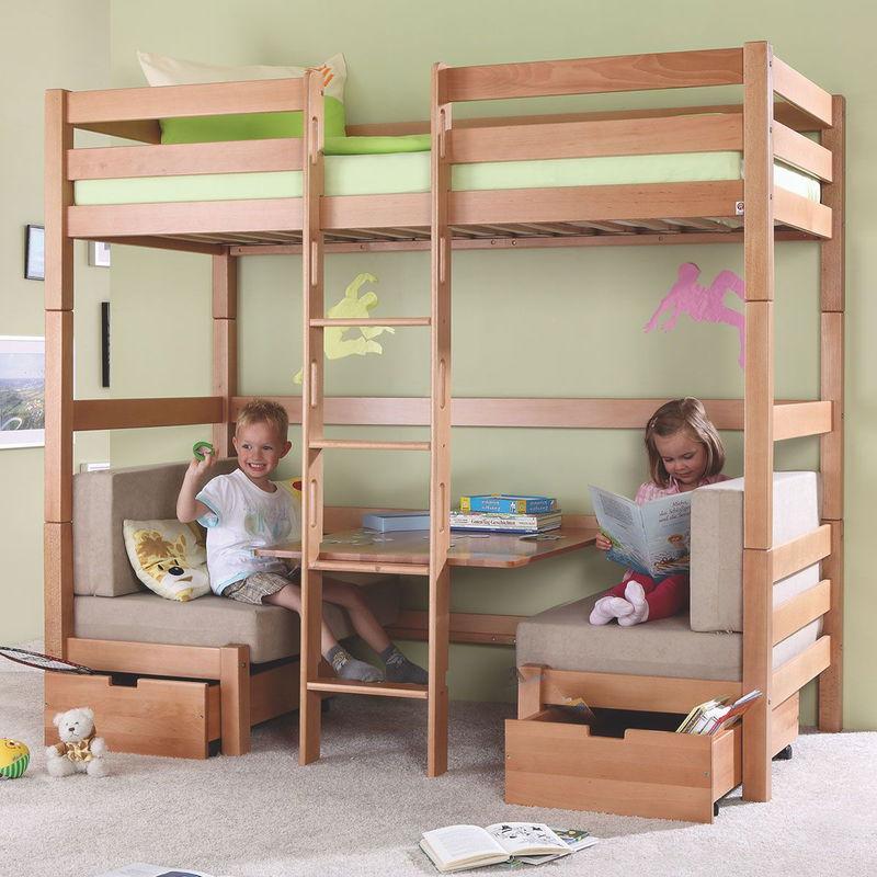 babyonlineshop Relita FINLEY Etagenbett Buche massiv Natur inkl. Sitzkissen & Bettschubkästen - frachtfrei Super Sparpreis