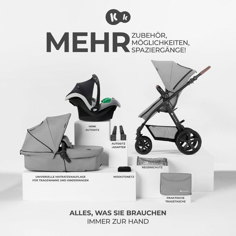 babyonlineshop Kinderkraft Kinderwagen 3in1 MOOV CT Mink Pro grey Sonderangebot